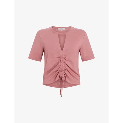 Shop Allsaints Gigi Ruched Cotton Top In Ash Rose Pink