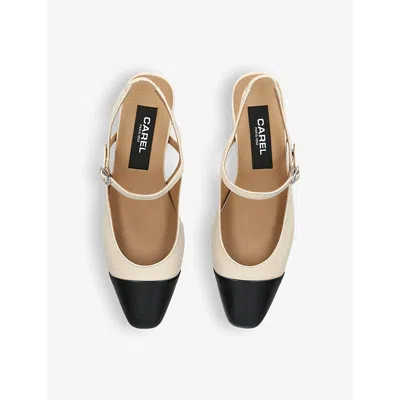Carel White Slingback Pumps With Contrasting Toe In Leather Woman In Beige Comb