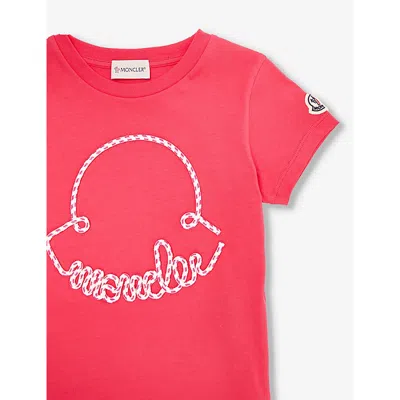 Shop Moncler Girls Fuschia Kids Logo-embroidered Short-sleeve Cotton-jersey T-shirt 4-14 Years