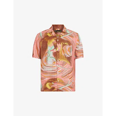 Shop Allsaints Mens Paradise Pink Matsuri Graphic-print Woven Shirt