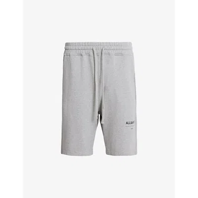 Shop Allsaints Men's Grey Marl Underground Logo-print Organic-cotton Shorts