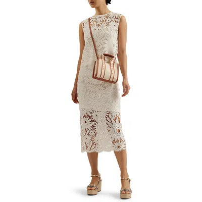 Shop Ted Baker Women's Ivory Bitriss Floral-crochet Cotton-blend Midi Skirt