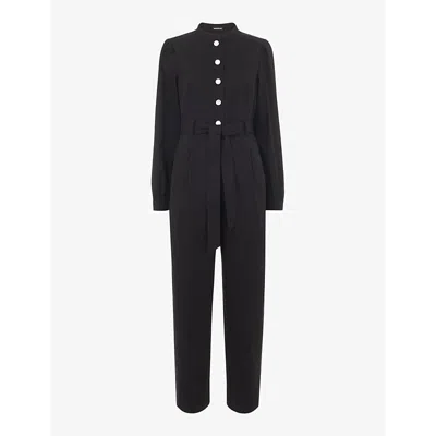 Shop Whistles Women's Black Andrea Button-up Long-sleeve Cotton Jumpsuit