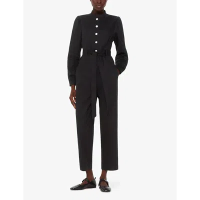 Shop Whistles Women's Black Andrea Button-up Long-sleeve Cotton Jumpsuit