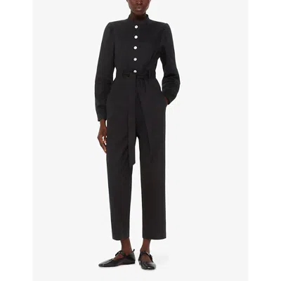 Whistles Womens Black Andrea Button-up Long-sleeve Cotton Jumpsuit In Black