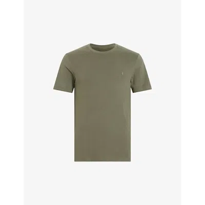 Shop Allsaints Men's Valley Green Brace Crewneck Cotton-jersey T-shirt