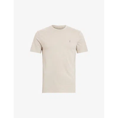 Shop Allsaints Ossage Ramskull-embroidered Cotton T-shirt In Milky Grey