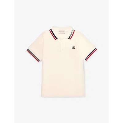 Shop Moncler Boys Natural Kids Contrast-stripe Short-sleeve Cotton Polo Shirt 4-14 Years