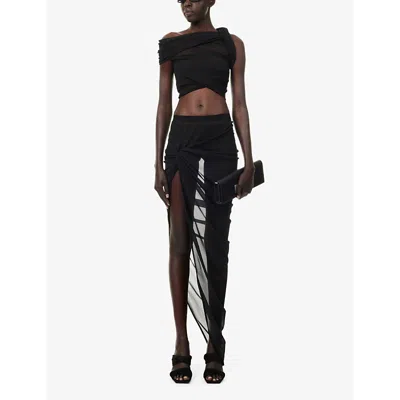 Shop Rick Owens Lillies Womens Black Edfu Semi-sheer Slim-fit Woven Maxi Skirt
