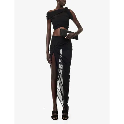 Shop Rick Owens Lillies Women's Black Sienna Asymmetric Slim-fit Woven Top