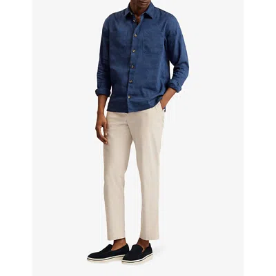 Shop Ted Baker Men's Dk-blue Lio Patch-pocket Stretch Linen-blend Shirt