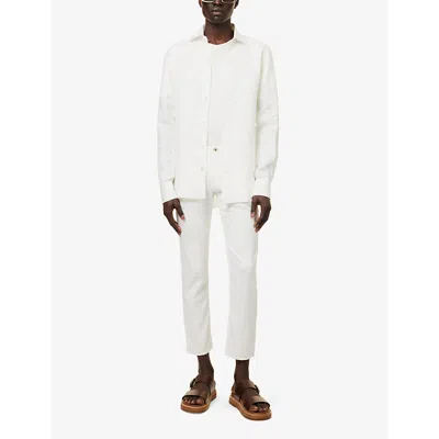 Shop Eleventy Men's White Curved-hem Regular-fit Linen Shirt
