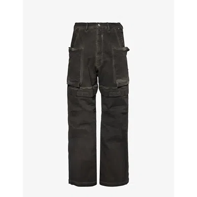 Shop Rick Owens Men's Dark Dust Stefan Relaxed-fit Wide-leg Cotton-blend Trousers