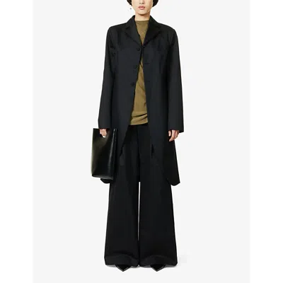 Shop Aaron Esh Women's Black King Notched-lapel Regular-fit Wool Coat