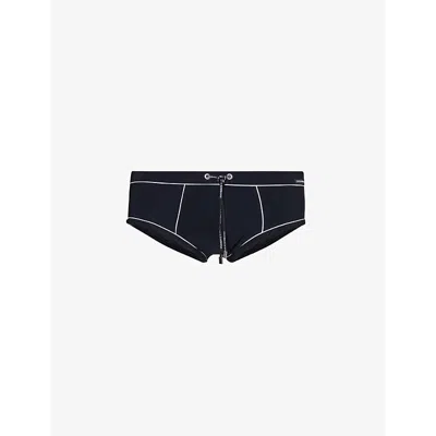 Shop Dolce & Gabbana Men's Black/white Brand-patch Elasticated-waist Swim Briefs