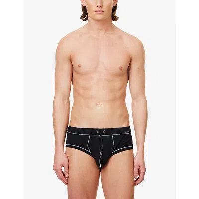 Shop Dolce & Gabbana Men's Black/white Brand-patch Elasticated-waist Swim Briefs