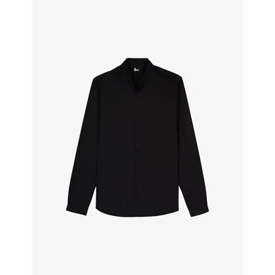 The Kooples Mens Black Stand-collar Regular-fit Cotton-twill Shirt In Black