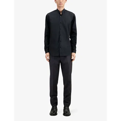 The Kooples Mens Black Stand-collar Regular-fit Cotton-twill Shirt In Black
