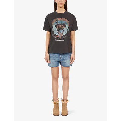 Shop The Kooples Graphic-print Cotton T-shirt In Black Washed