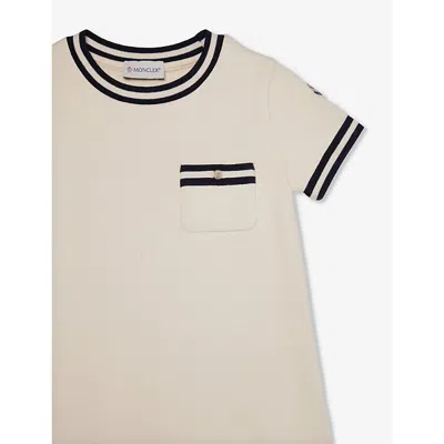 Shop Moncler Girls Cream Kids Stripe-trim Short-sleeve Cotton-jersey Dress 4-12 Years