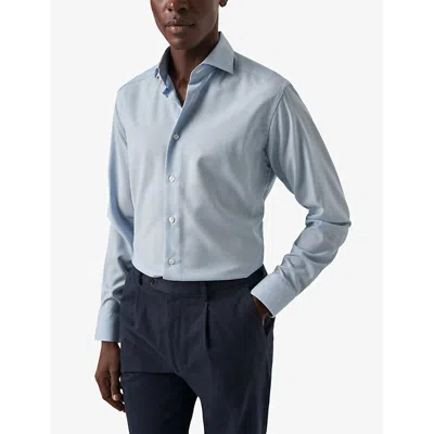 Shop Eton Men's Light Blue Solid Slim-fit Merino-wool Shirt