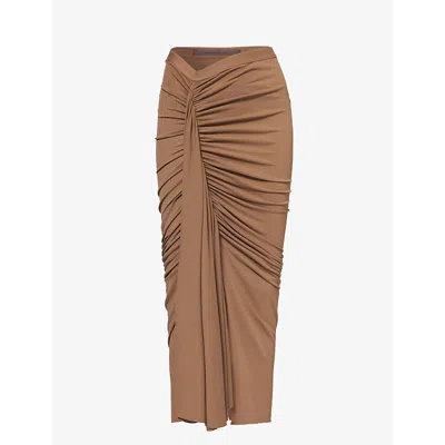 Shop Rick Owens Lillies Draped Slim-fit Mid-rise Stretch-woven Midi Skirt In Nude