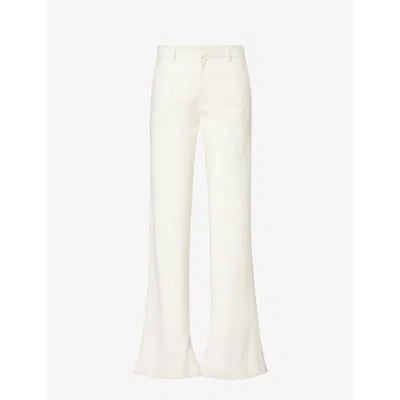 Shop Aaron Esh Puddle Flared-leg Mid-rise Wool Trousers In White