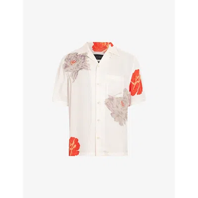 Shop Allsaints Mens Ecru White Roze Floral-print Woven Shirt