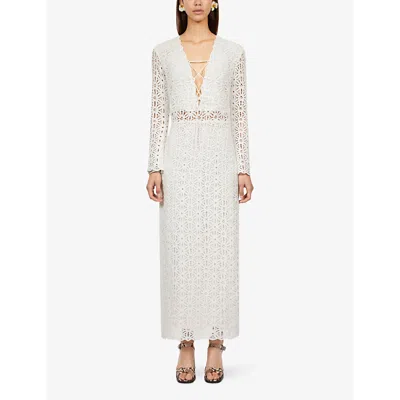Shop The Kooples Floral Guipure-lace Cotton Maxi Dress In White