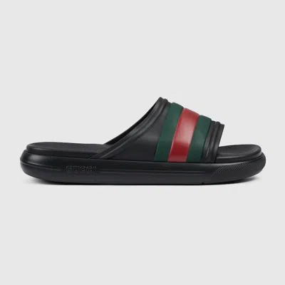 Shop Gucci Men's Web Slide Sandal In Black