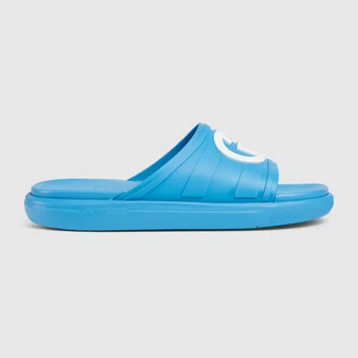 Shop Gucci Men's Interlocking G Slide Sandal In Blue