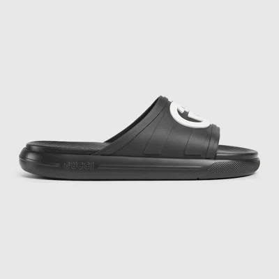 Shop Gucci Men's Interlocking G Slide Sandal In Black