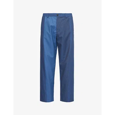 Shop Marni Men's Blumarine Colour-block Pinstriped Wide-leg Wool Trousers