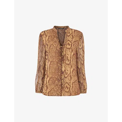 Shop Whistles Serpant Graphic-print Tie-front Woven Shirt In Snake Print