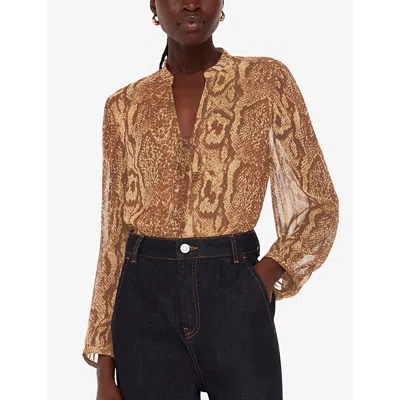 Shop Whistles Serpant Graphic-print Tie-front Woven Shirt In Snake Print