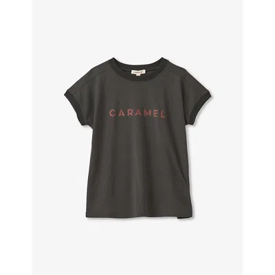 Shop Caramel Girls Charcoal Kids Cress Logo-print Cotton-blend T-shirt