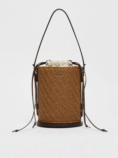 Shop Max Mara Crochet Archetipo Bucket Bag In Tobacco