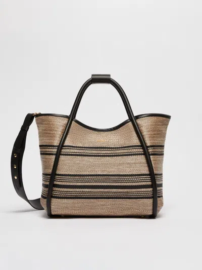 Shop Max Mara Jacquard Raffia-effect Fabric Small Marine Bag In Clay