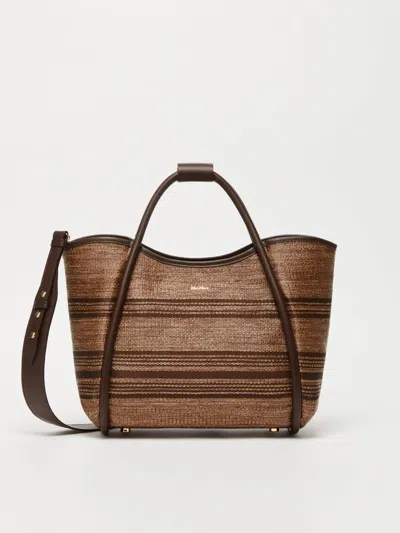 Shop Max Mara Jacquard Raffia-effect Fabric Small Marine Bag In Tobacco