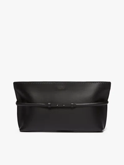 Shop Max Mara Leather Archetipo Clutch With Wristband In Black