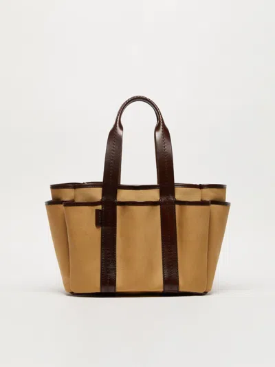 Shop Max Mara Canvas And Leather Giardiniera Tote Bag In Tobacco