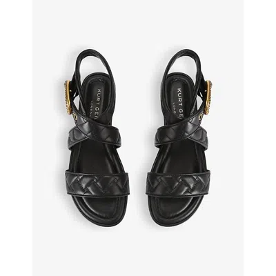 Shop Kurt Geiger London Women's Blk/other Mayfair Buckle-embellished Leather Flat Sandals