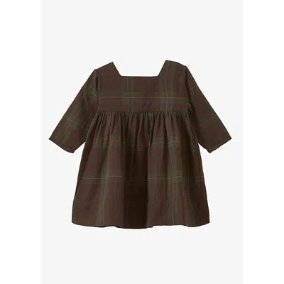 Shop Caramel Brown/green Tartan Earth Baby Tartan-pattern Cotton Dress 3-24 Months
