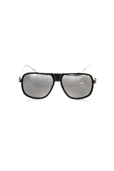 Shop Frankie Morello Sleek Metallic Fibre Shield Men's Sunglasses In Black