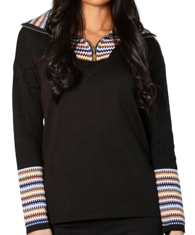 Shop Angel Apparel Zip Collar Sweater In Black/multi (a/s)