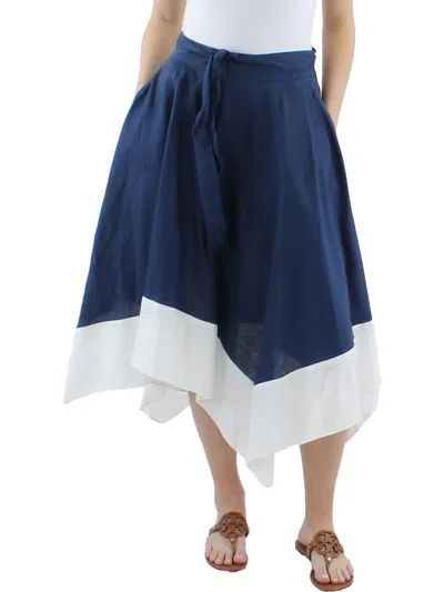 Shop Dkny Womens Linen Long A-line Skirt In Blue
