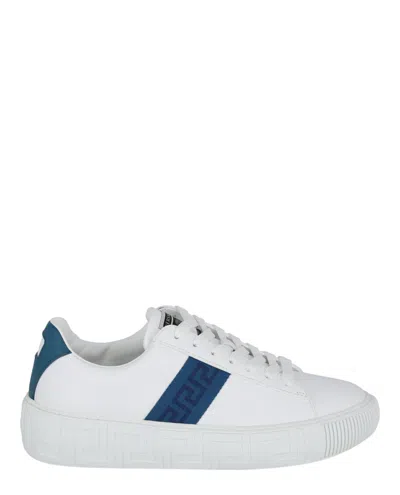 Shop Versace Greca Logo Sneakers In White