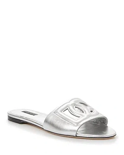 Shop Dolce & Gabbana Women's Slide Sandals In Silver