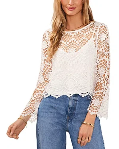 Shop Vince Camuto Crocheted Flare Sleeve Top In Ultra White