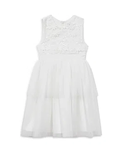 Shop Reiss Girls' Rocha Embellished Mesh Dress - Little Kid In Ivory